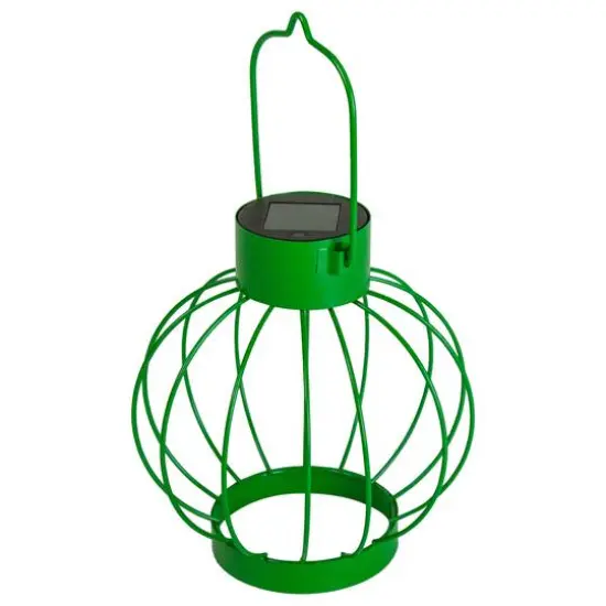 6.5" Outdoor Hanging LED Solar Lantern with Handle Green {2}