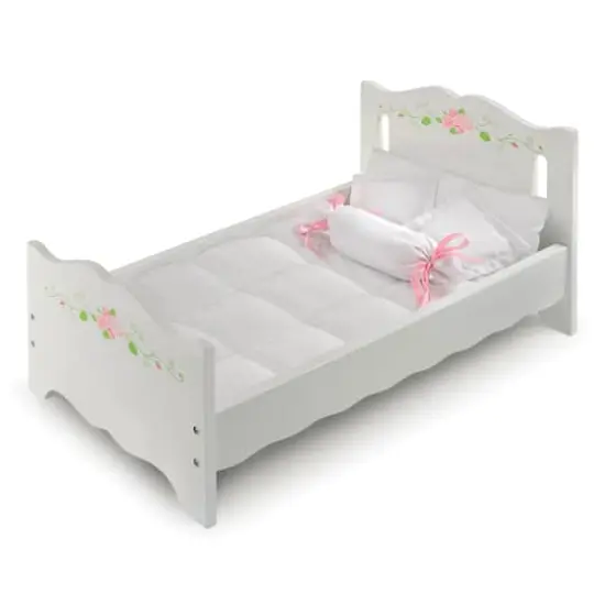 Badger Basket White Rose Doll Bed with Bedding {1}