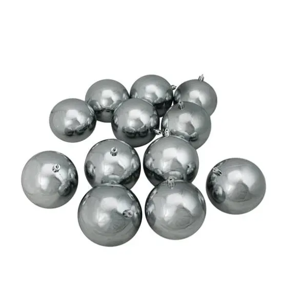 12ct. 4" Pewter Gray Shatterproof Shiny Christmas Ball Ornaments {1}
