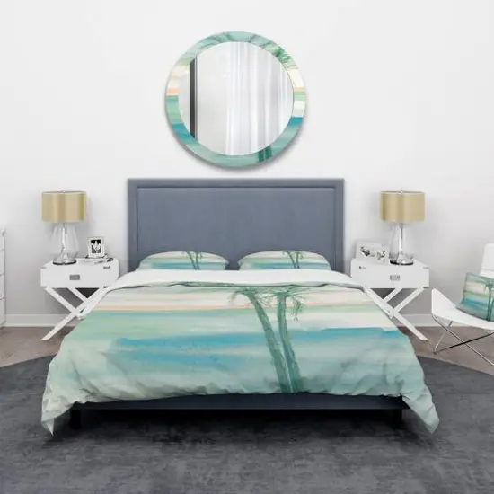 Designart Peaceful Dusk II Tropical Coastal Duvet Cover Set Blue {5}