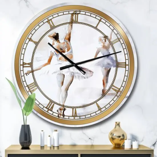 Designart 'Watercolors Ballerinas Dance Ii Glam Wall Clock {3}