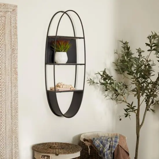 40" Black Contemporary Metal Wall Shelf {8}