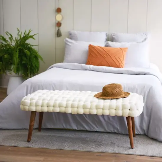 Hello Honey&reg; Cream Chunky Woven Velvet Entryway Bench {3}