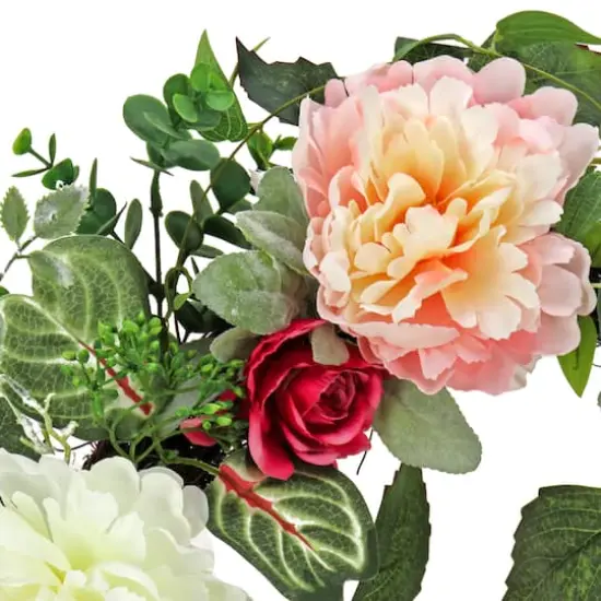 22" Mixed Garden Flowers Spring Wreath {4}