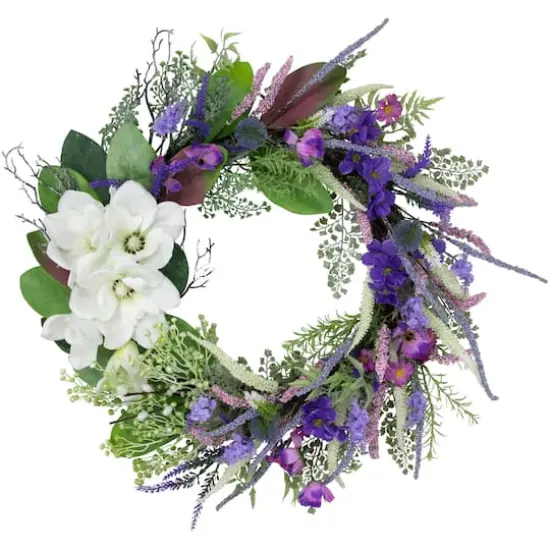24" Mixed Wildflowers & Magnolias Wreath {1}
