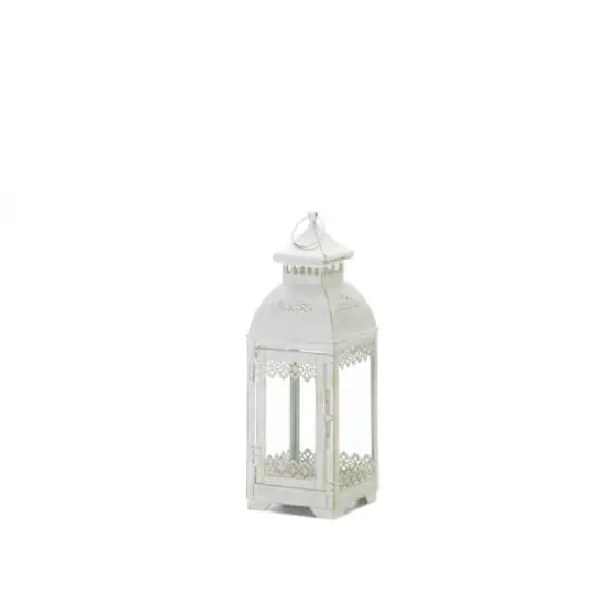 13" Rustic Metal White Lace Victorian Style Domed Lantern {1}
