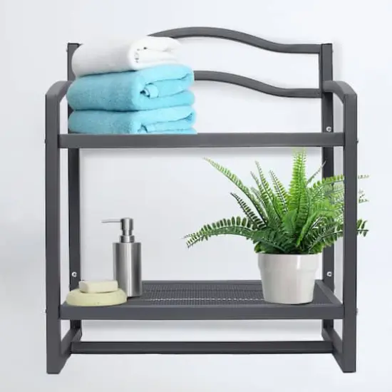 Household Essentials 2-Tier Metal Wall Mount Bathroom Shelf Gray {3}