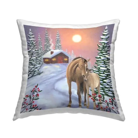 Stupell Industries Winter Cabin Horses Hugging Throw Pillow {1}