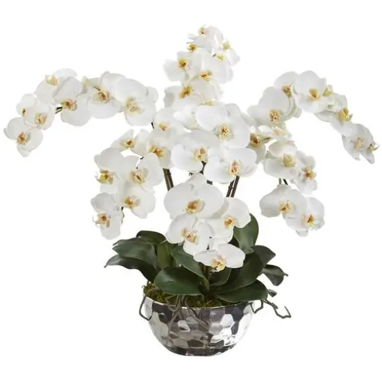 20" Phalaenopsis Orchid Artificial Arrangement in Silver Bowl {1}