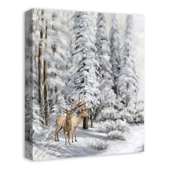 Snowy Forest Deer Canvas Wall Art {3}