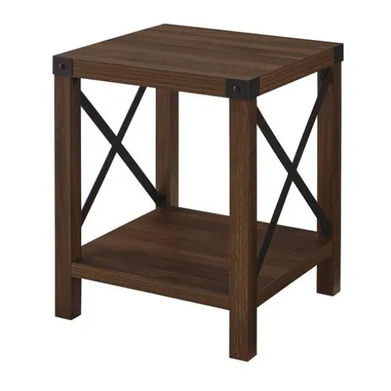 Walker Edison 22" Rustic Wood Side Table Dark Walnut {1}
