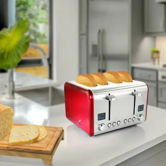 MegaChef Red 4 Slice Toaster in Stainless Steel {8}