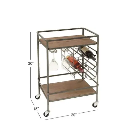 2-Tier Brown Chinese Fir and Metal Industrial Bar Cart {7}