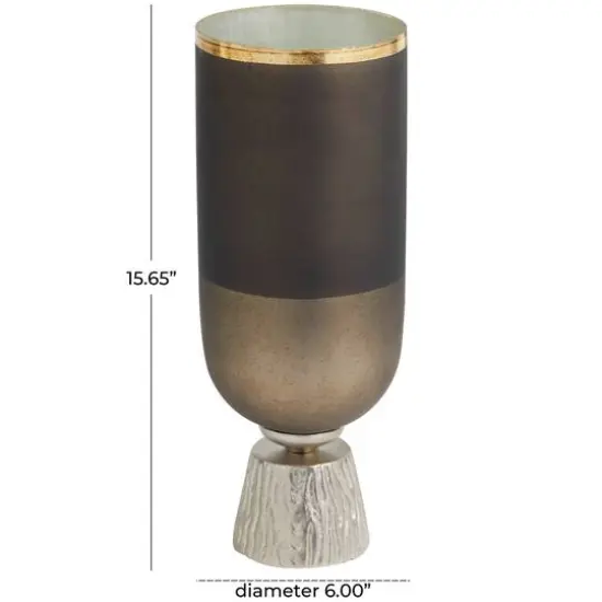 16" Bronze Glass Colorblock Candle Holder with Gold Accents & Textured Silver Base {7}