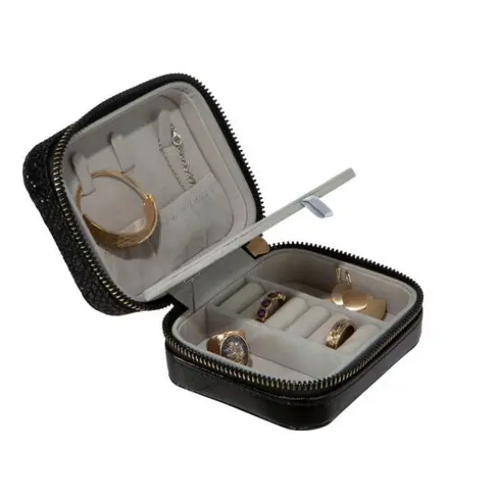 Ruby + Cash Black Sequin Mini Faux Leather Zippered Travel Jewelry Organizer Box {7}