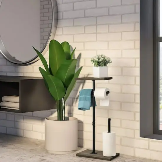 Brown Toilet Paper Holder with Shelf {6}