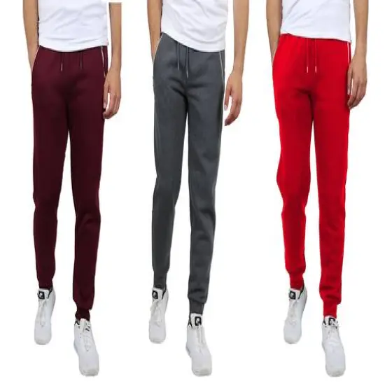 Galaxy by Harvic Men's Fleece-Lined Zip-Pocket Jogger Sweatpants 3 Pack Burgundy/Charcoal/Red {1}
