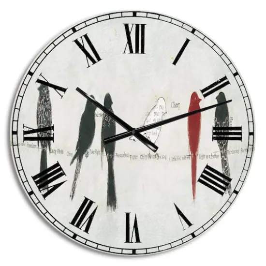 Designart 'Red Catching Up Bird Family Traditional Wall Clock {1}