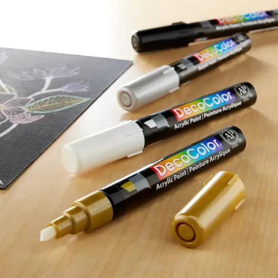 DecoColor&reg; Black, White, Gold & Silver Chisel Tip Acrylic Paint Marker Set {3}