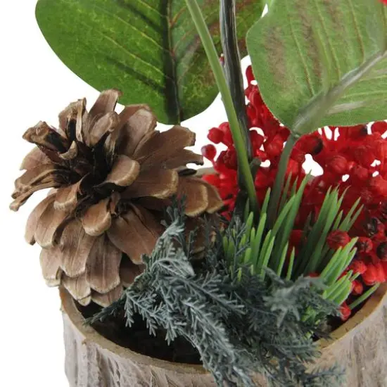 10" Artificial Poinsettia with Pinecone & Berries Potted Plant {3}