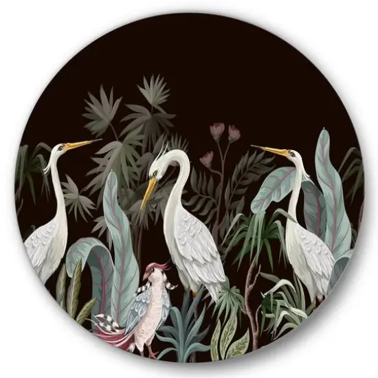 Designart - Chinoiserie With Birds and Peonies III - Traditional Metal Circle Wall Art {2}