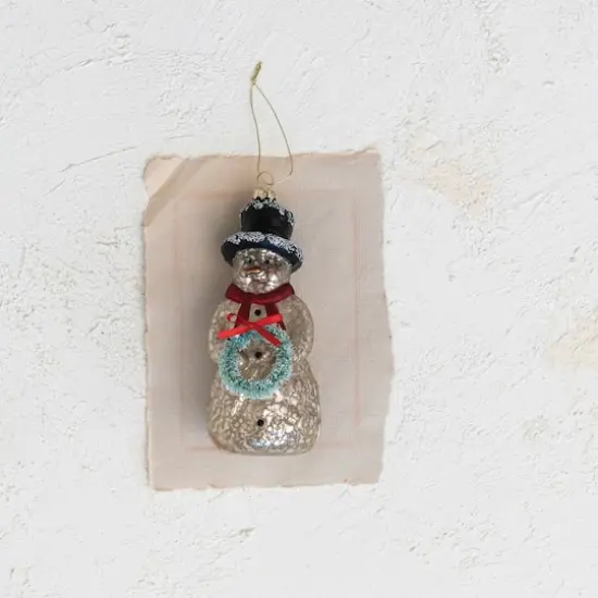 Hello Honey® 5.5" Mercury Glass Snowman with Wreath Ornament {3}