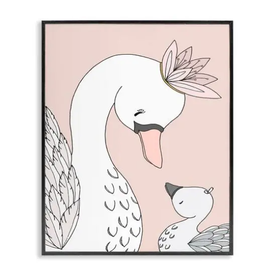 Stupell Industries Mother & Baby Swan Flower Crowns Princess Animals Framed Giclee Art Black {1}