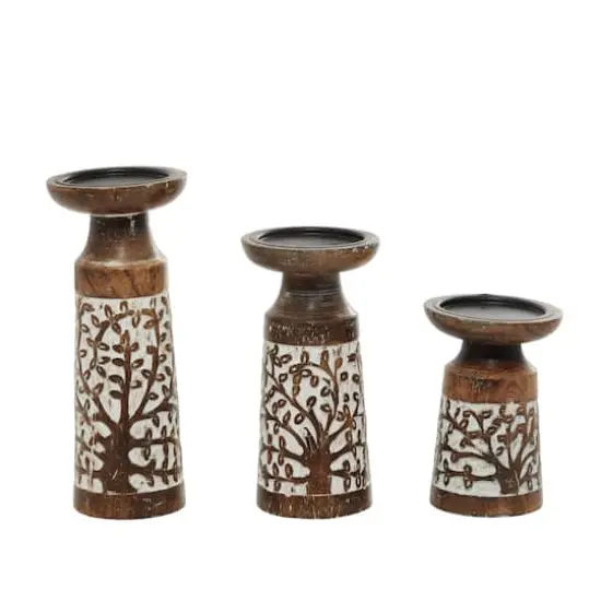 Brown Mango Wood Natural Candle Holder Set, 3ct. {3}