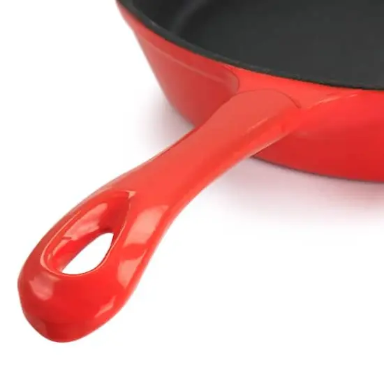 MegaChef Enameled 8" Round PreSeasoned Cast Iron Frying Pan Red {3}