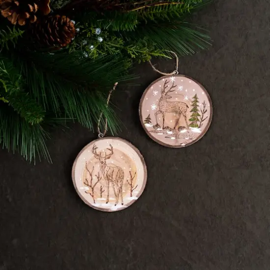 12ct. 4" Wood Deer Tree Disc Ornament Set {5}