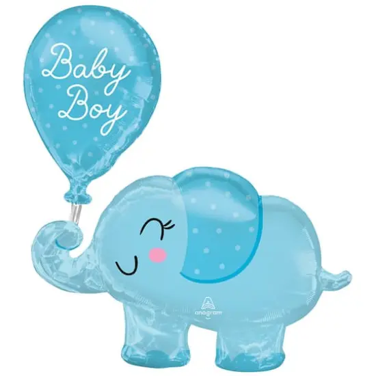 SuperShape&trade; 31" Blue Baby Boy Elephant Foil Balloon {1}