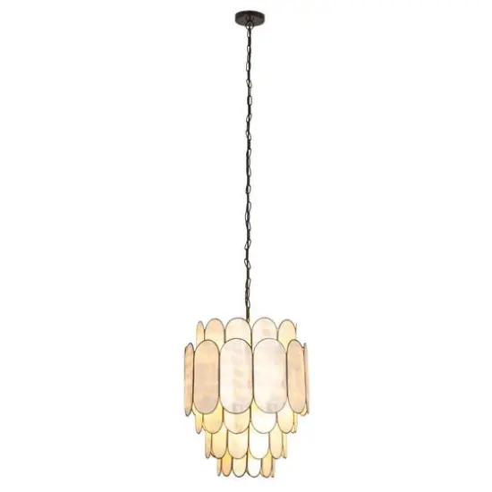 Hello Honey&reg; Black Finish Laminated Capiz Tiered Chandelier {7}