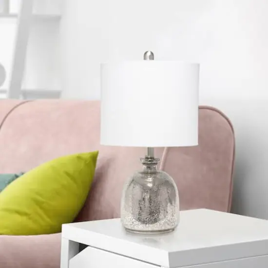 Lalia Home 20" Mercury Hammered Glass Jar Table Lamp with White Shade {5}
