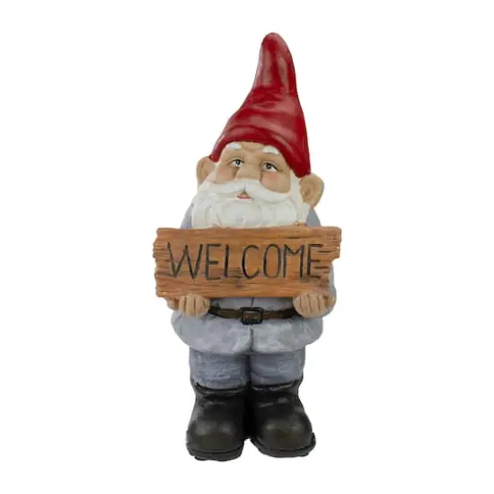 17" Gnome with Welcome Sign Outdoor Garden Statue {1}