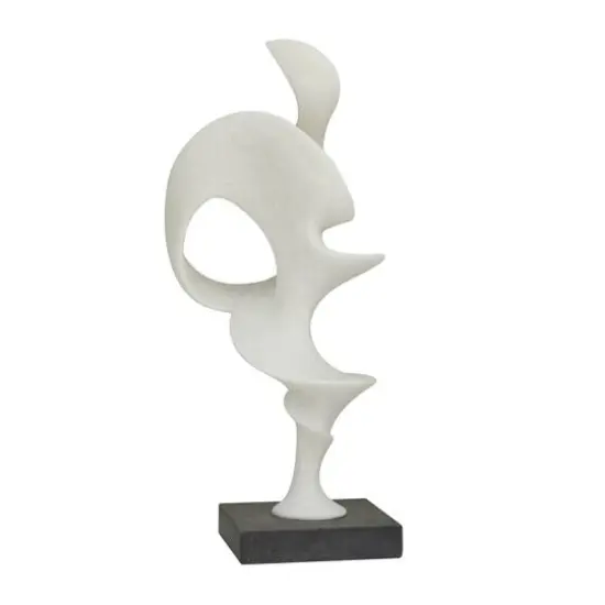 20" White Polystone Abstract Sculpture with Black Base {7}