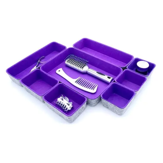 Welaxy Felt 8 Piece Drawer Organizer Tray Set Purple {6}
