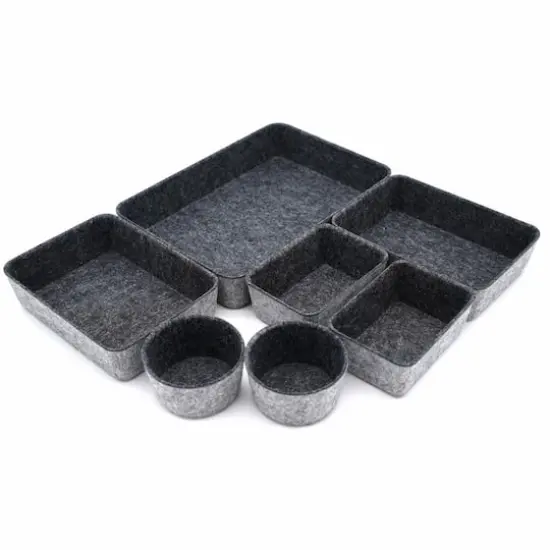 Welaxy 7 Piece Felt Round Cups & Trays Drawer Organizer Set Charcoal {8}