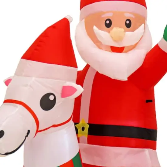 First Traditions&trade; 6ft. Red Inflatable Blow Up Santa on Rocking Horse with 3 Warm White UL LED Lights {4}