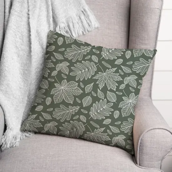 18" x 18" Leaf Mixture Indoor/Outdoor Throw Pillow Sage {3}