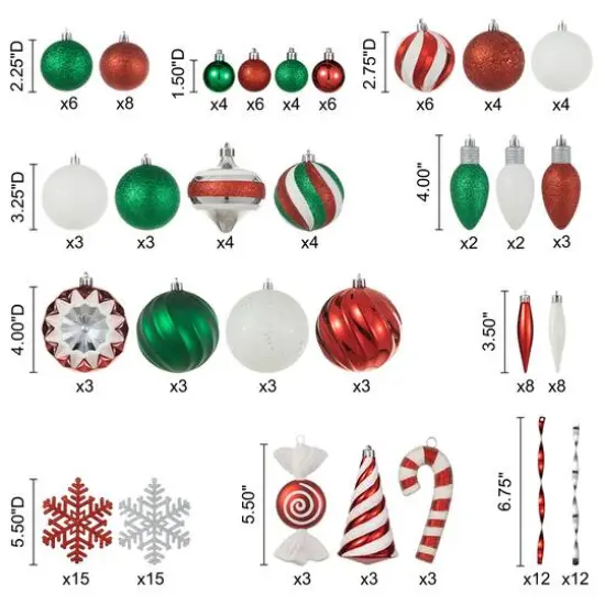 Glitzhome&reg; 160 Pack Whimsical Red & Green Deluxe Boxed Shatterproof Ornaments {9}
