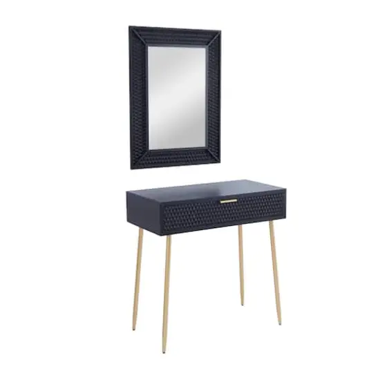 Set of 2" Black Wood Contemporary Console Table with Mirror, 31" x 31" x 16" {3}