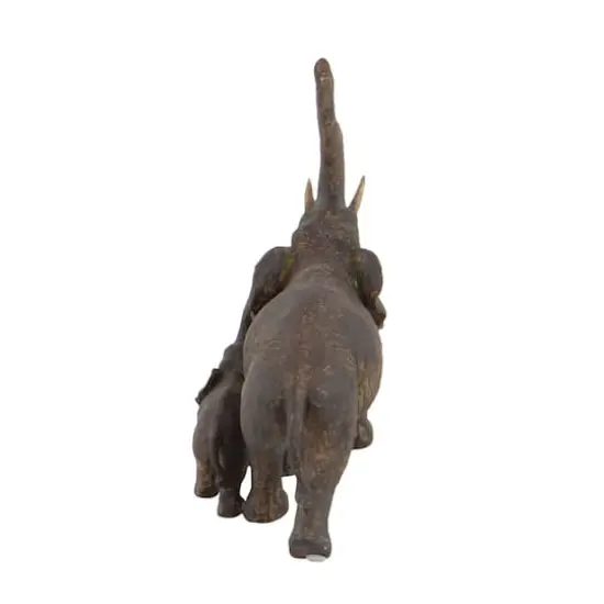 11" Brown Eclectic Polystone Elephants Sculpture {5}