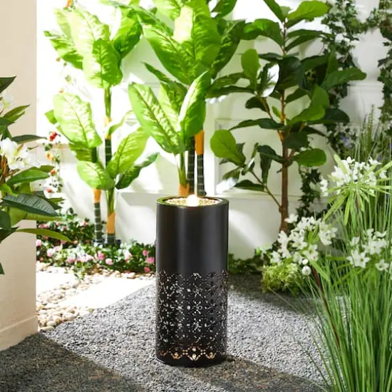 Glitzhome&reg; 23.5" Metal LED Cutout Pattern Outdoor Fountain {3}