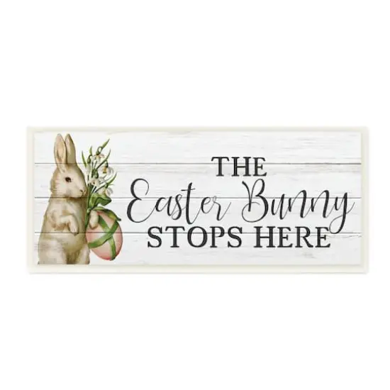 Stupell Industries Easter Bunny Stops Here Country Grain Pattern Phrase Wall Plaque Art {1}