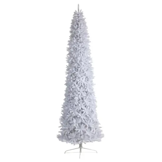 12ft. Pre-Lit Slim White Artificial Christmas Tree, Warm White LED Lights {4}