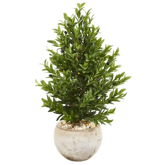 3ft. Olive Cone Topiary Tree in Sand Stone Planter {1}