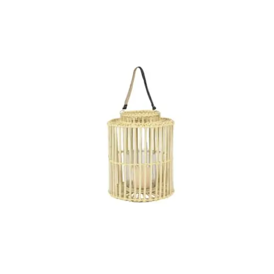 Light Brown Rattan Coastal Candle Holder Lantern, 18" x 14" x 14" {1}