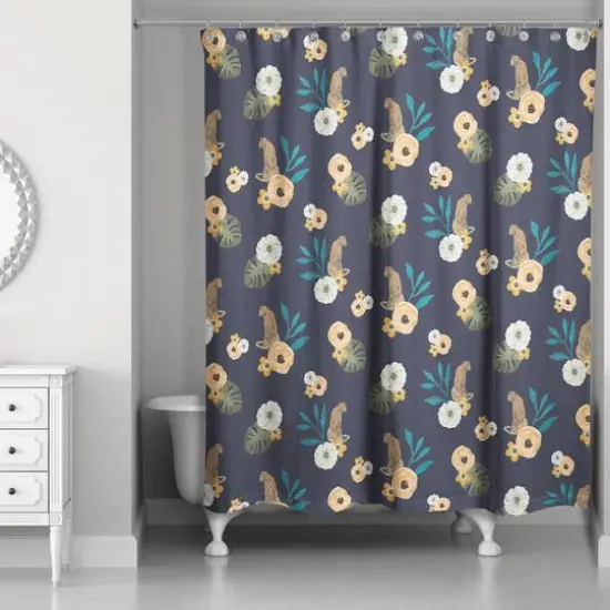 Tropical Jag Shower Curtain Navy {3}