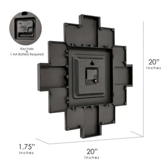 American Art Decor Picture Frame Collage Clock 12 Photo Display Slots Black, 20" x 20" {7}