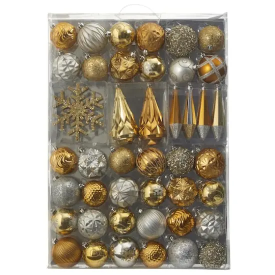 52ct. 6" Gold & Silver Shatterproof Ornament Set {1}